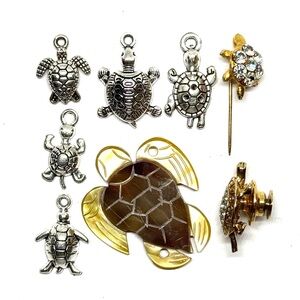 Vintage Turtle Charm Pendant Animal Jewelry Lot Retro Tortoise Tort Shell Brooch